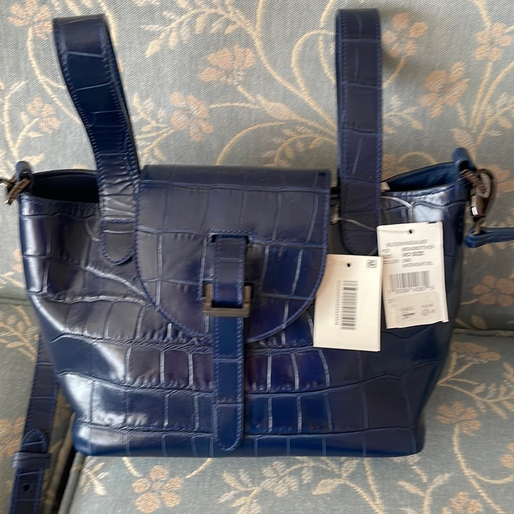 Meli Melo Croco Embossed Navy Handbag with strap- new with tags 9.5x7.5 inches